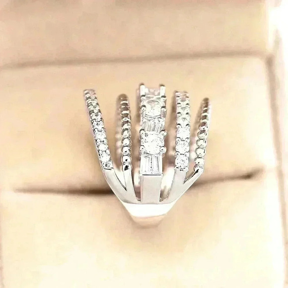 Gorgeous 14k White Gold Over Silver Diamond Ring - Picture 3 of 4